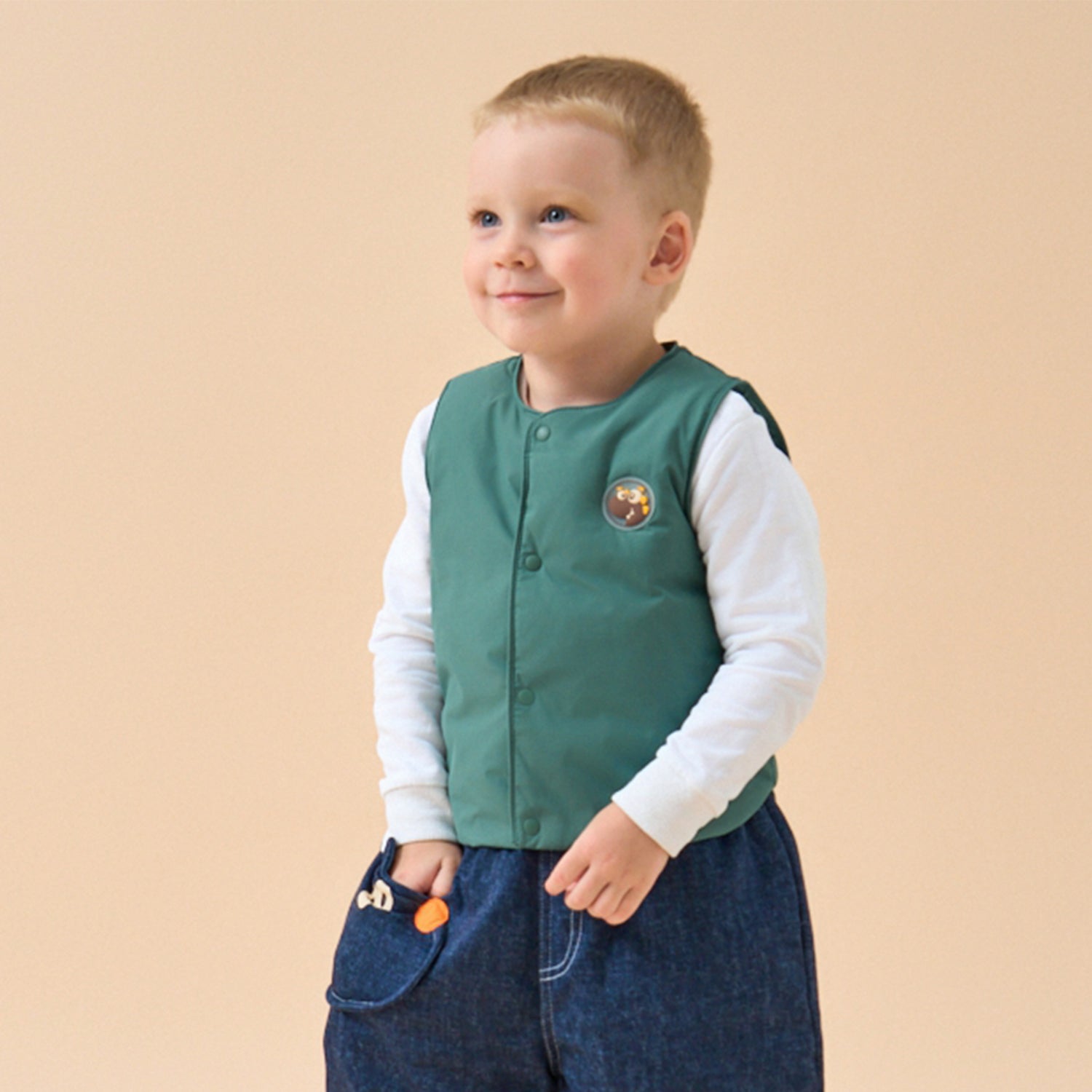Premium Goose Down Vest- Green Dinosaur
