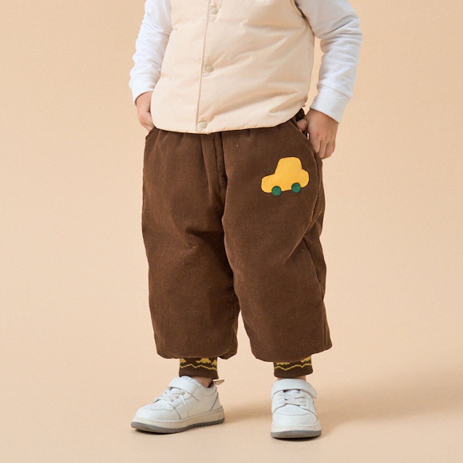Premium White Duck Down Puffer Pants—— Yellow Car