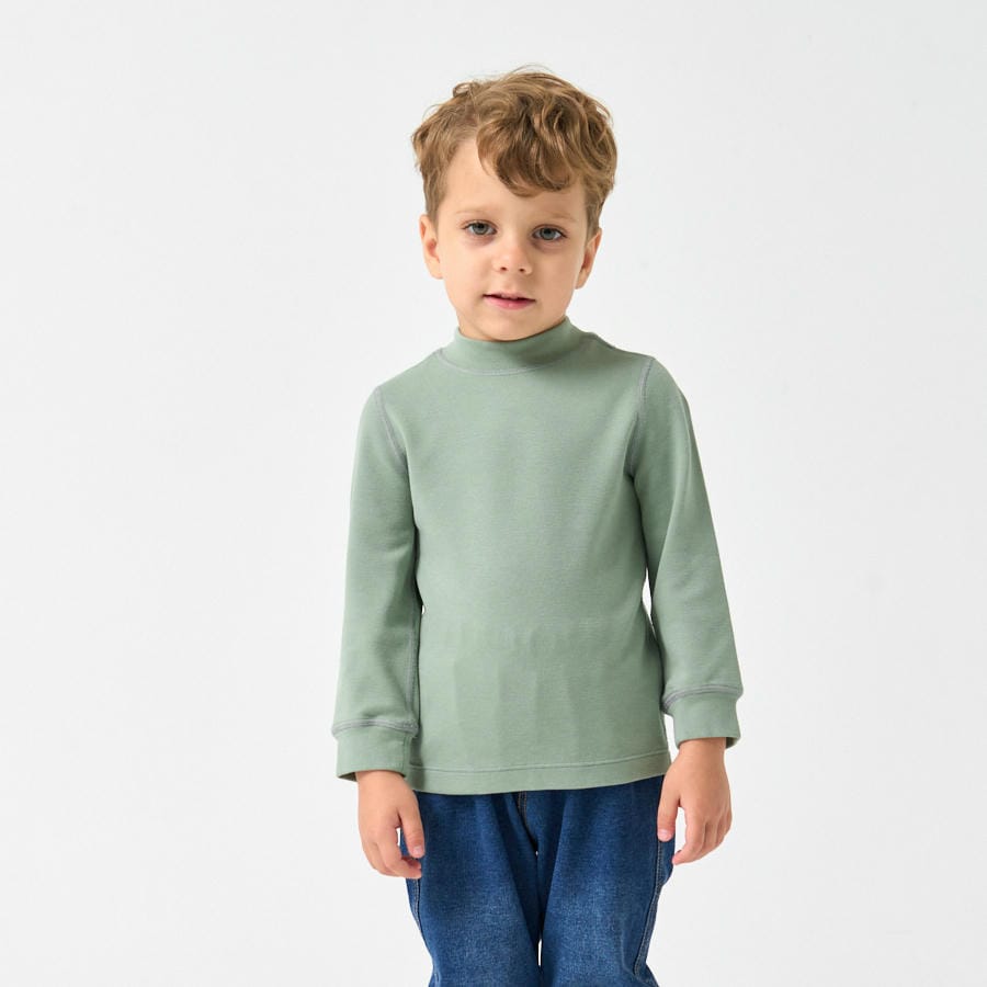 Long Sleeve Slim Fit Mock Neck Top - Green