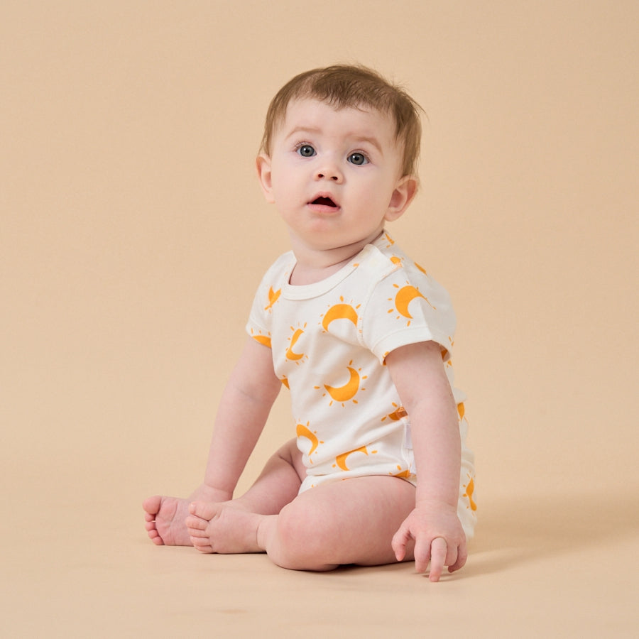 Super Soft TENCEL™ Modal & Organic Cotton Bodysuit Short Sleeve - Yellow Moon