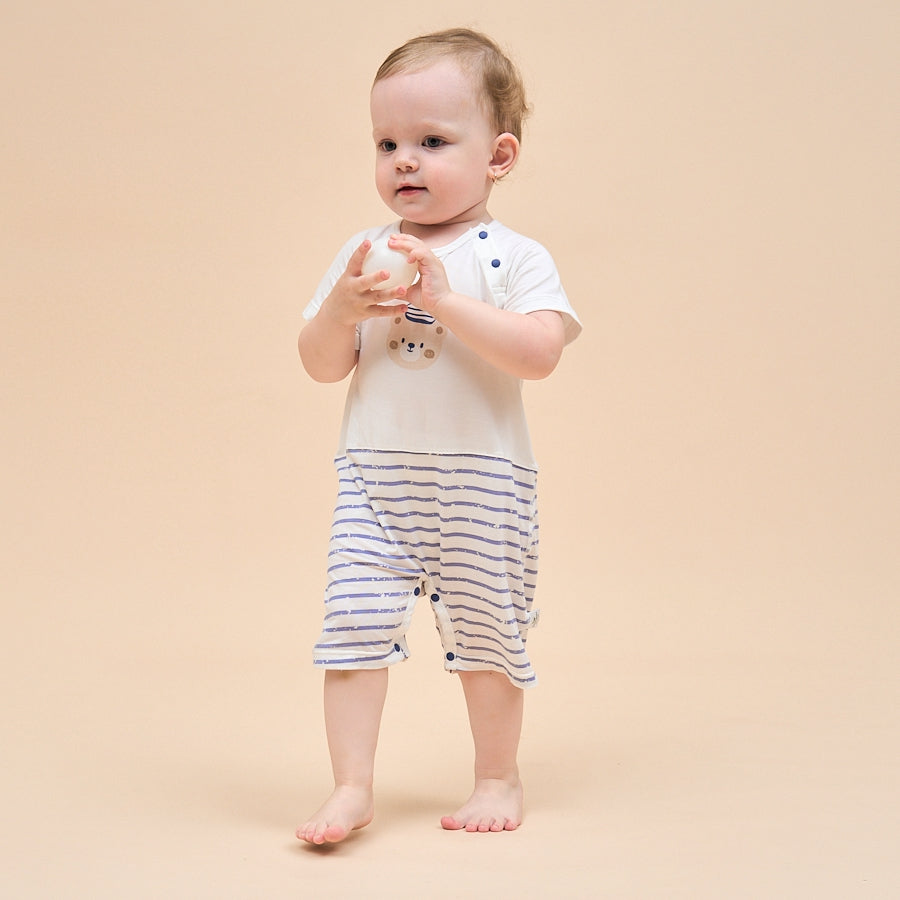 Silky Soft TENCEL™ Modal Romper - Stripe Bear