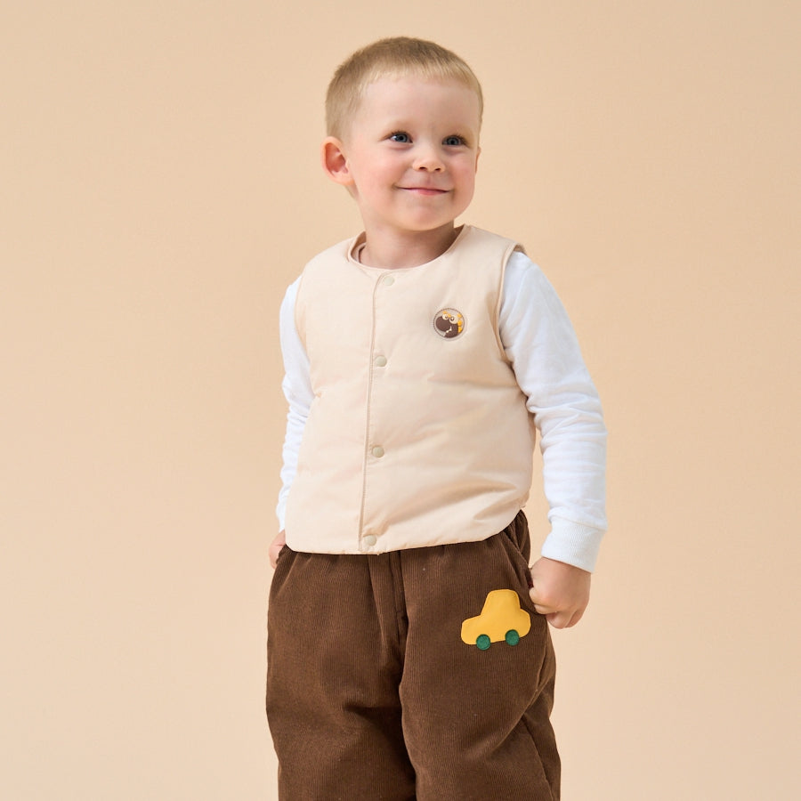Premium Goose Down Vest- White Dinosaur