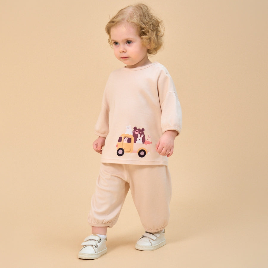 Super Soft TENCEL™ Modal & Organic Cotton 2-Piece Pullover & Pants Set - Animal Friends Car