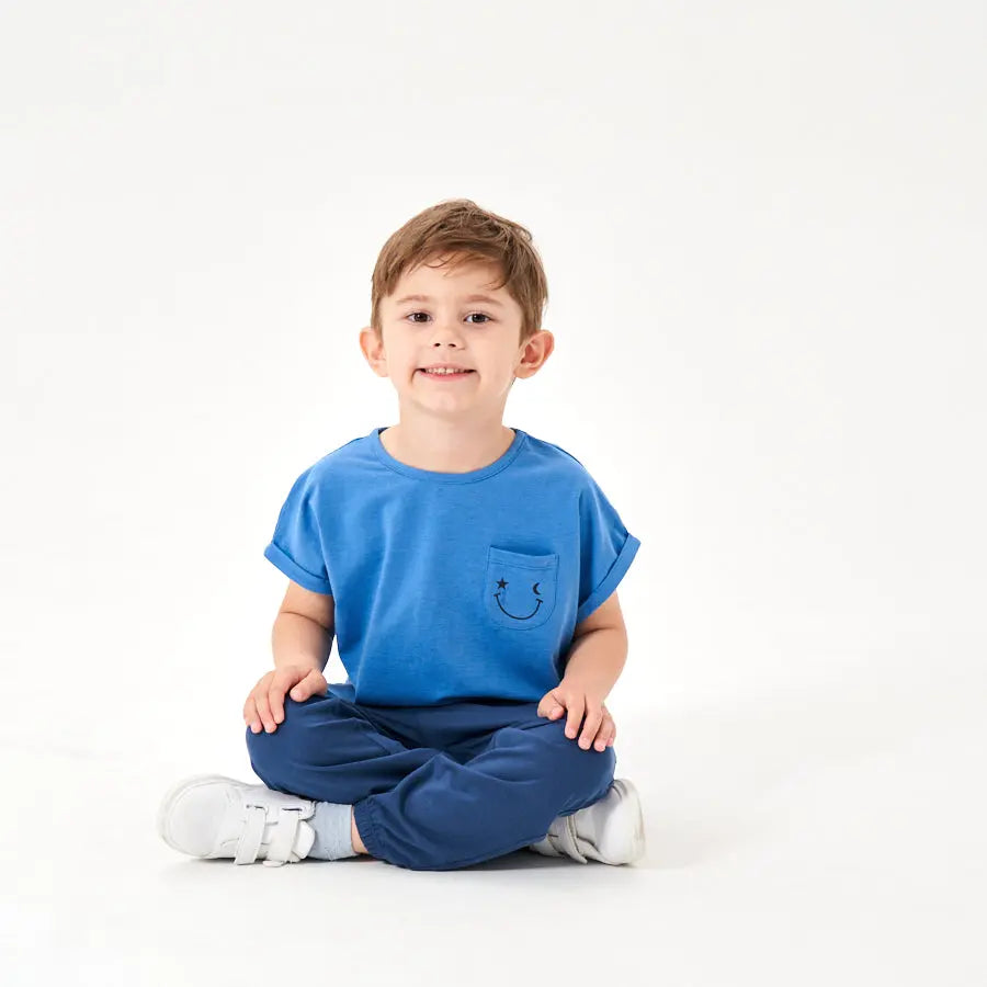 Little Plant Kids TENCEL Lyocell Tee Blue Smile Little Plant 