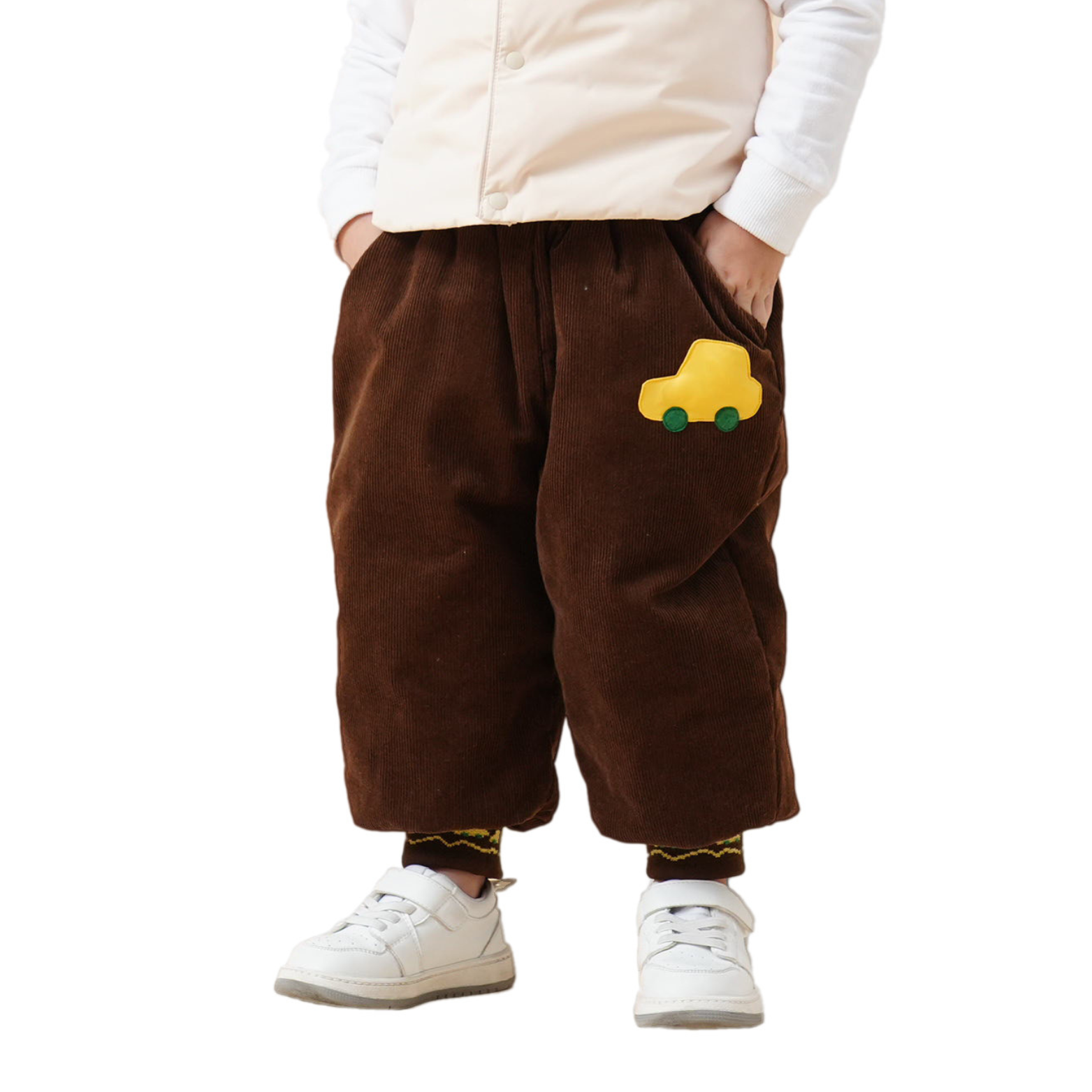 Premium White Duck Down Puffer Pants—— Yellow Car